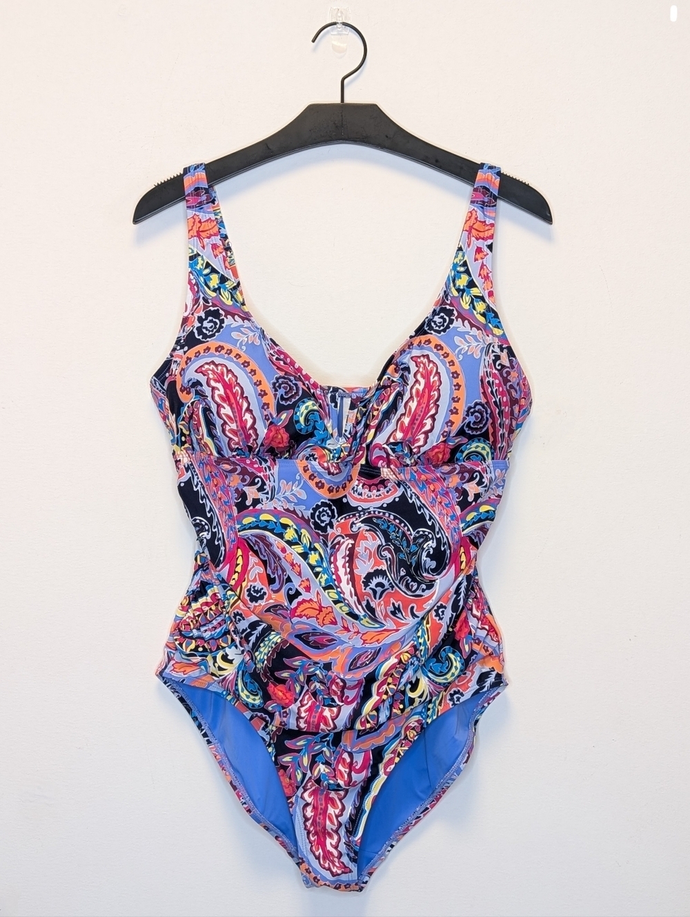 Anne Cole Paisley One Piece Swimsuit 16W Tummy Control Ruched Plus Sz Supportive